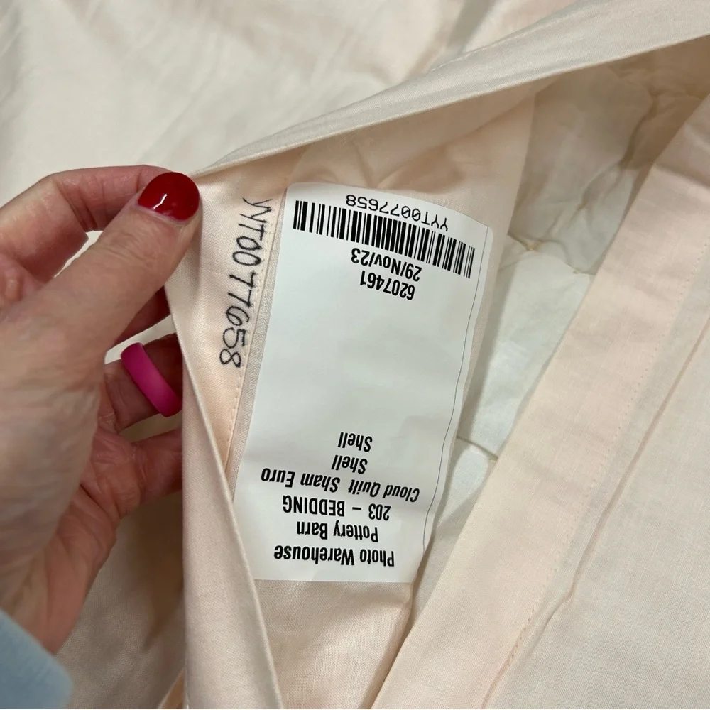 Pottery Barn Cozy Cloud Cotton Linen Quilted EURO Pillow Sham Cover Shell NEW